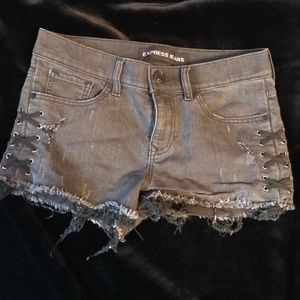 Black distress denim shorts